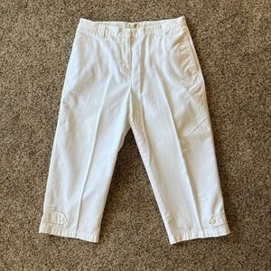 Christopher & Banks Women Cropped Pants Size 10 White Straight Leg Button Hem